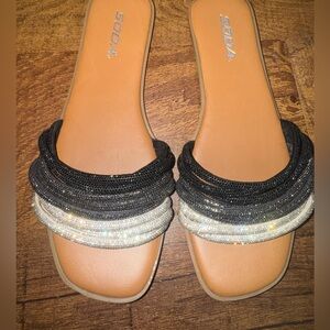 Soda Women's Black and Silver Strappy Sandals